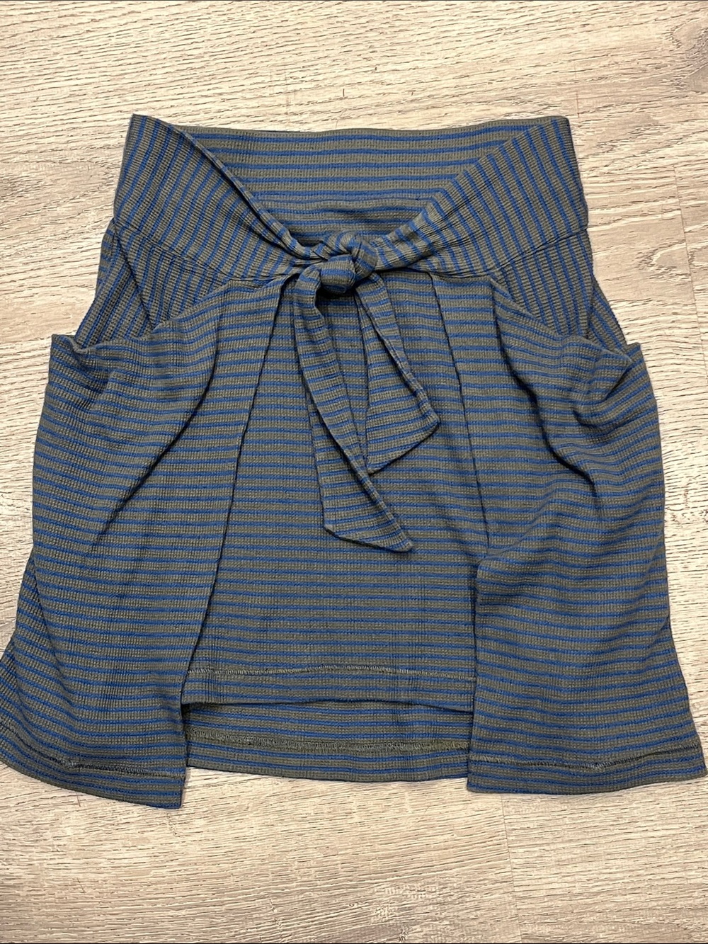 Free People All Tied Up Blue and Tan Striped Mini Skirt with Tie Waist